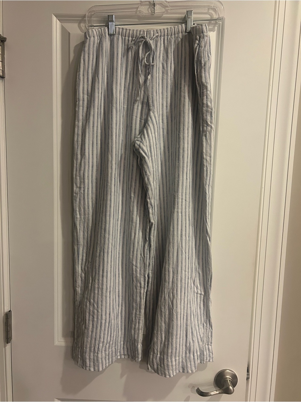 Abercrombie & Fitch Light Blue and White Striped Wide Leg Pants